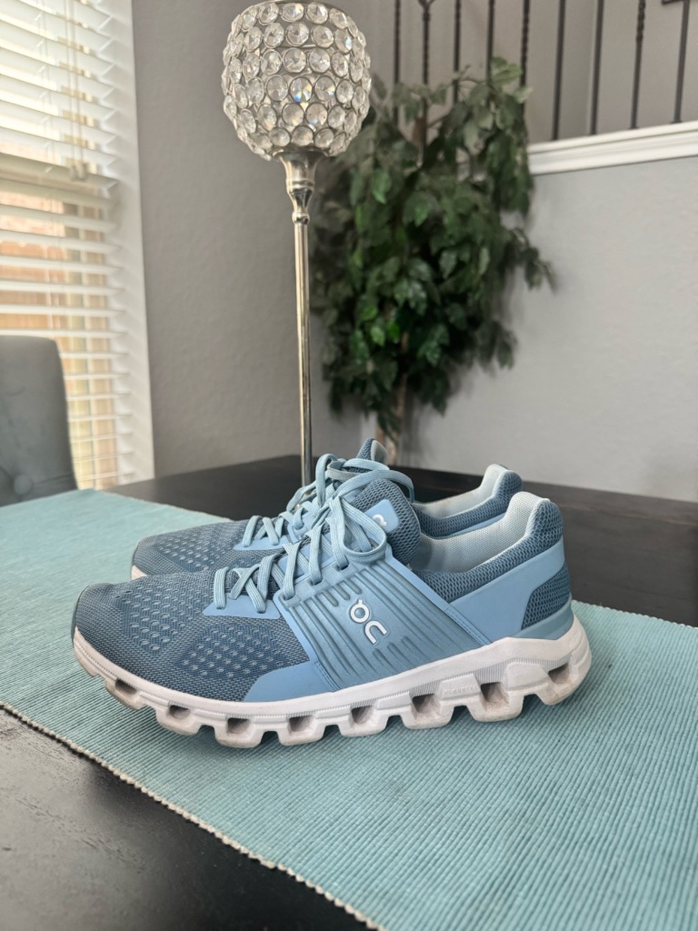 On Running Light Blue and White Cloud Sneakers